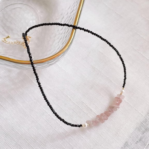 Petite Black Obsidian Stone Choker Necklaces Pearl Fluorite Gravel Chips Natural Crystal Necklace,Rose Quartz[q614]