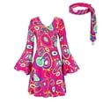 thumbnail image 2 of Vestido de discoteca de los años 70 para mujer, con diadema, escote en V, disfraz con estampado completo, vestido de fiesta de Halloween, carnaval, estilo hippie, años 60, 2 of 5