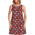 thumbnail image 1 of Easygdp Red Floral para Vestido Transpirable de Mujer, Vestido Suelto de Manga Corta con Pliegues y Bolsillos para el Verano, 1 of 7