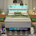 thumbnail image 4 of Satifur Full Bed Frames with Charging Station and LED Lights, Full Size Platform Bed with Wood Headboard & 2-Tier Storage Shelves, No Box Spring Needed, White, 4 of 9