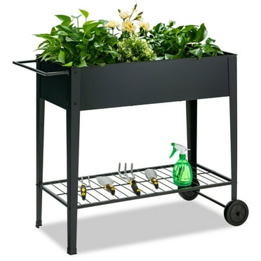 Gymax Raised Garden Bed Elevated Planter Box on Wheels Steel Planter w/Shelf