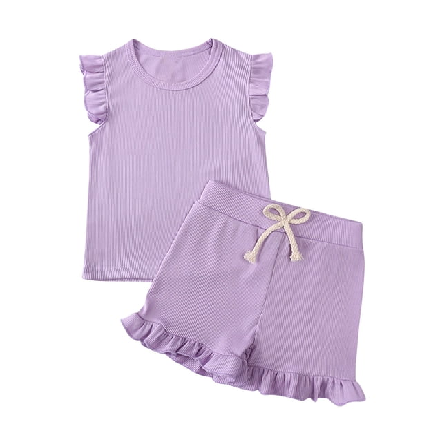 FAIWAD 2Pcs Toddler Girl Sleeveless Ruffle Tops and Ruffle Hem Pant Set Tracksuit Clothes for Kids