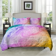 Arightex Twin Size Comforter Set Marble Tie Dye Bedding Quilt Sets - Oil Painting Womens Teen Girls Comforter with 2 Pillowcases ,Pink Colorful Quilts Sets,3pcs Colorful Quilts Sets with Pillow Shames