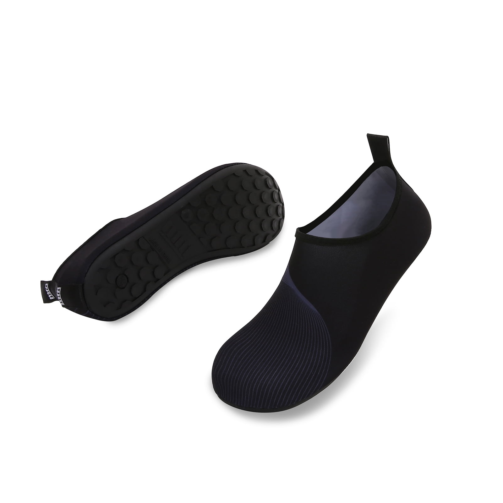 Men and Women a Slip On Barefoot Quick-Dry Beach Aqua Yoga Water Shoes (Curved Line/Black, 4-5 Women)
