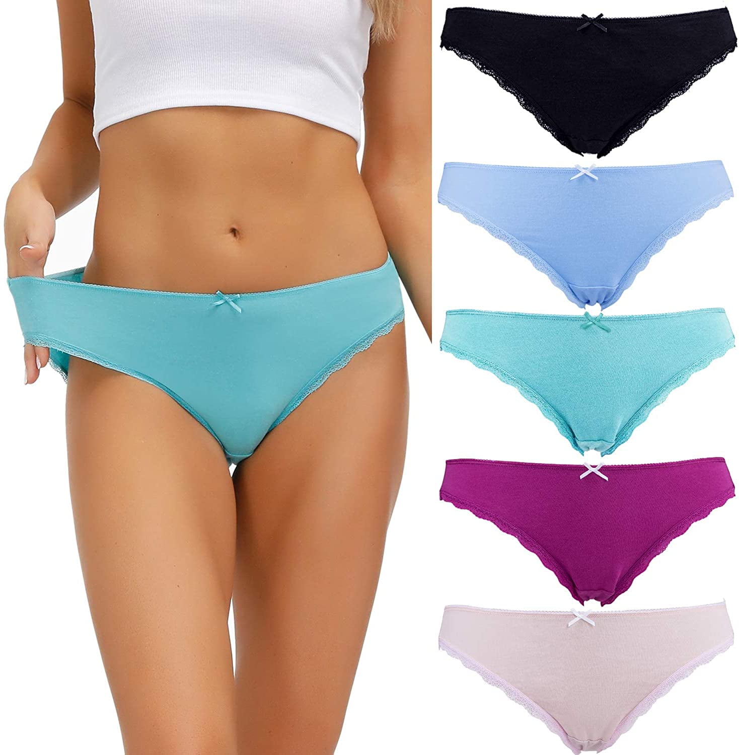 Charmo Women's Cotton Underwear Soft Stretch Hipster Panties Packs of 5