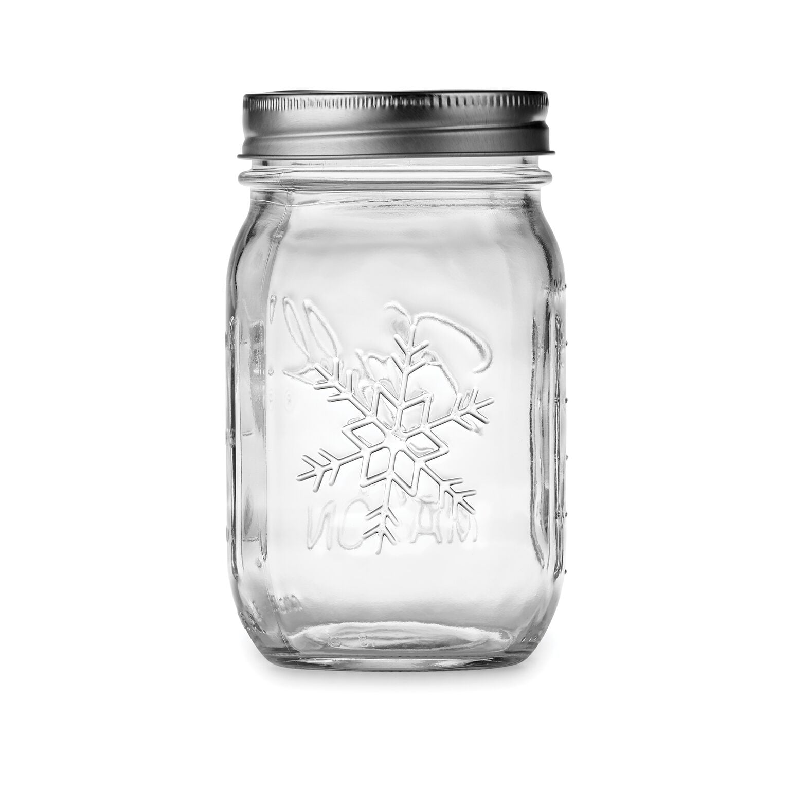 4 Pack Glass Ball Jars Holiday Snowflake Regular Mouth Pint 16 oz Size 