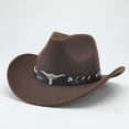 thumbnail image 2 of New Vintage Western Cowboy Hat For Men's Gentleman Lady Jazz Cowgirl With Leather Wide Brim Cloche Church Sombrero Hombre Caps, 2 of 3
