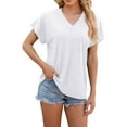 thumbnail image 2 of Tshirts Women Trendy Women's Fashion Casual Solid Color Square Neck Puff Short Sleeve T-Shirt Loose Top, 2 of 6