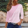 thumbnail image 5 of Lmueinov 3/4 Length Sleeve Womens Tops Geometric Printed Crew Neck Tunic Loose Fit Casual Blouses Striped Trendy T Shirt for Summer Fall Daily Wear, 5 of 6