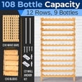 thumbnail image 2 of NutriChef Bamboo Stackable Wine Rack, 12-Tier 108 Bottle Capacity Free Standing Floor, No Tools Assembly, Modular Storage Display Shelf for Kitchen and Cellar 33.5" x 10" x 62.75", 2 of 5