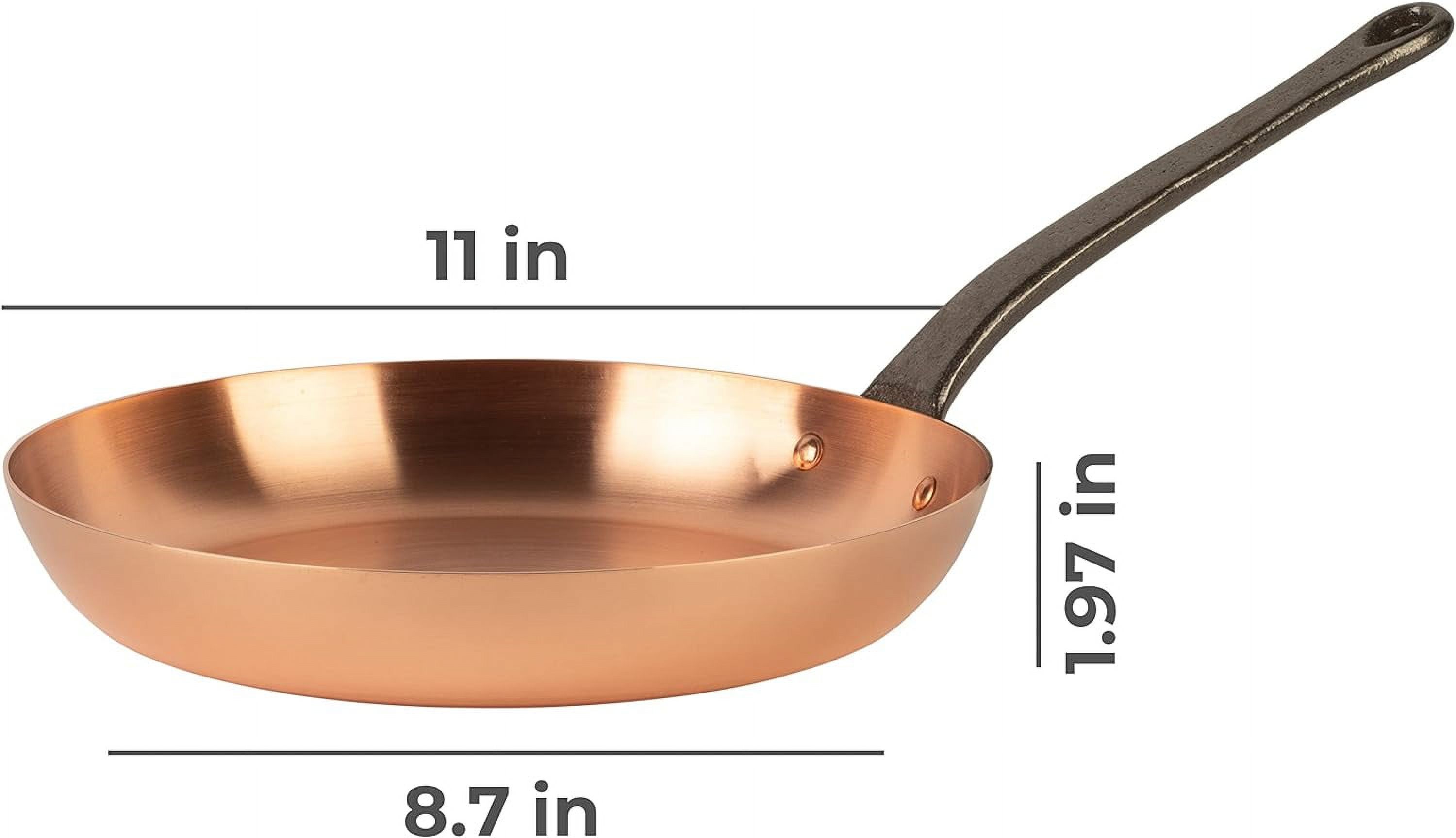 pure copper frying pan Ø 11 in, thick-walled skillet made of solid ...