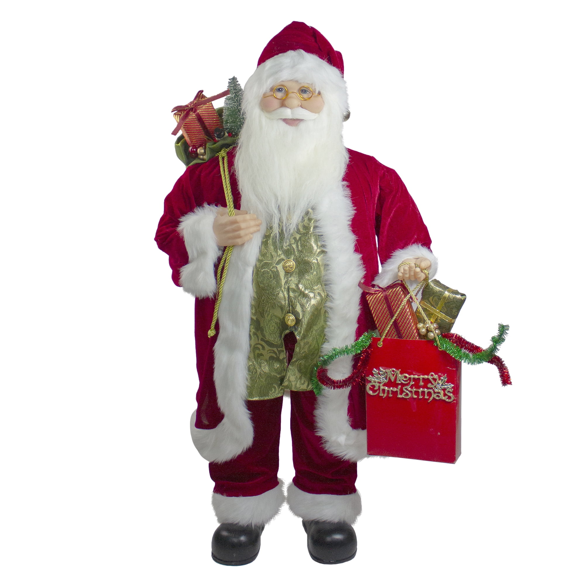 36" Red and White Standing Santa Claus Figure with Gift Bag Walmart