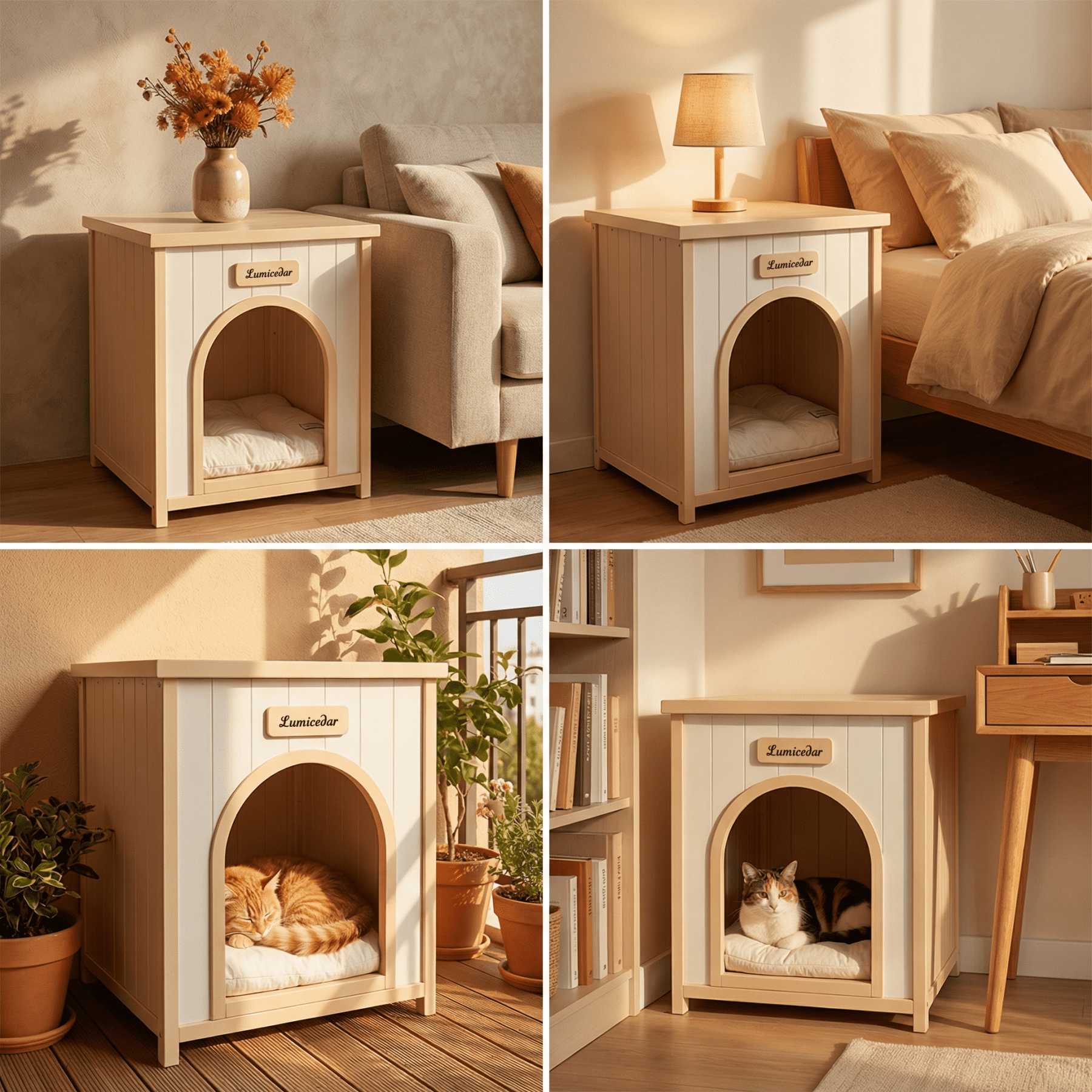 20.9'' Solid Wood Pet House,Cream White&Light Yellow Indoor Pet Shelter with Removable Cushion for Small Dogs,Cream White+Light Yellow