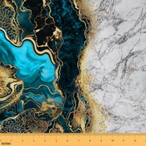 jejeloiu Aesthetic Geometric Art Fabric by the Yard 5 Yards,Abstract Marble Texture Fabric for Sewing,Blue Gold Gray Home Decor Fabric by the Yard For Children,Lightweight Room Decor