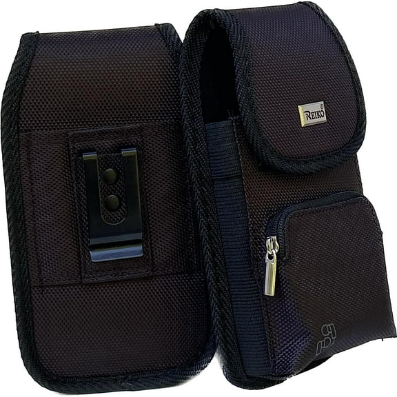 Black Rugged Case with Key FOB or Money Holder Extra Pocket is Compatible with Boost Summit 5G with a thin cover on it.