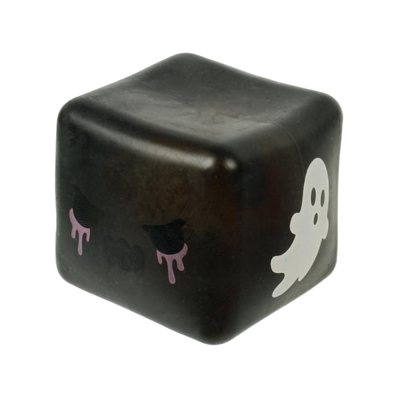 Halloween Squishy Squeeze Cube with Ghost Design, 1-Pack, Black, for Party Favors, Relaxation Toy