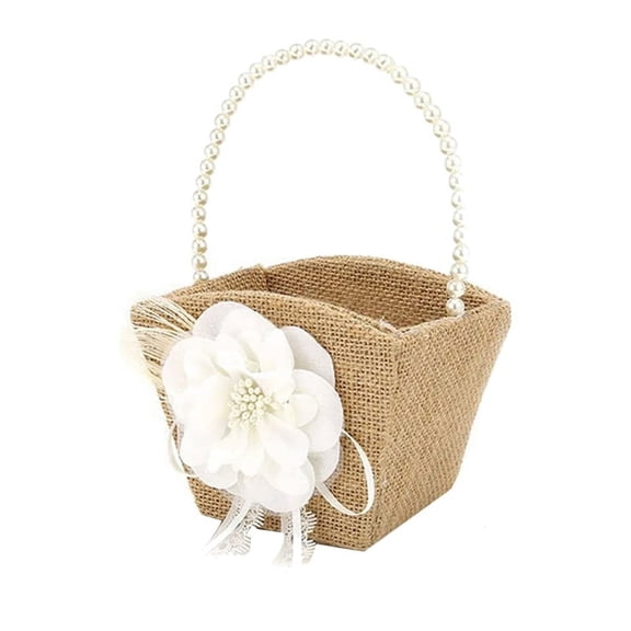 Flower Girl Basket Rustic Burlap for Vintage Rustic Wedding with Handle