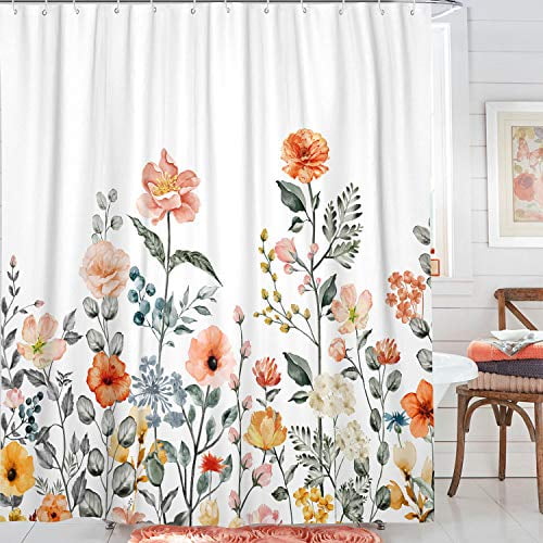 Haibimen Floar Shower Curtain Boho Curtains For Bathroom Watercolor Flowers And Leaves With 12 Hooks Com Haibimen Floar Shower Curtain Boho, Boho Shower Curtain