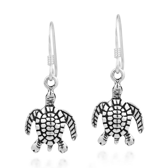 Sea Turtle Ocean Beach Lover .925 Sterling Silver Dangle Earrings