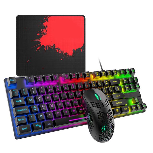 Sidaley Juego de teclado y mouse para juegos con sensación colorida mecánica de computadora luminosa Juegos de teclado y mouse para computadora