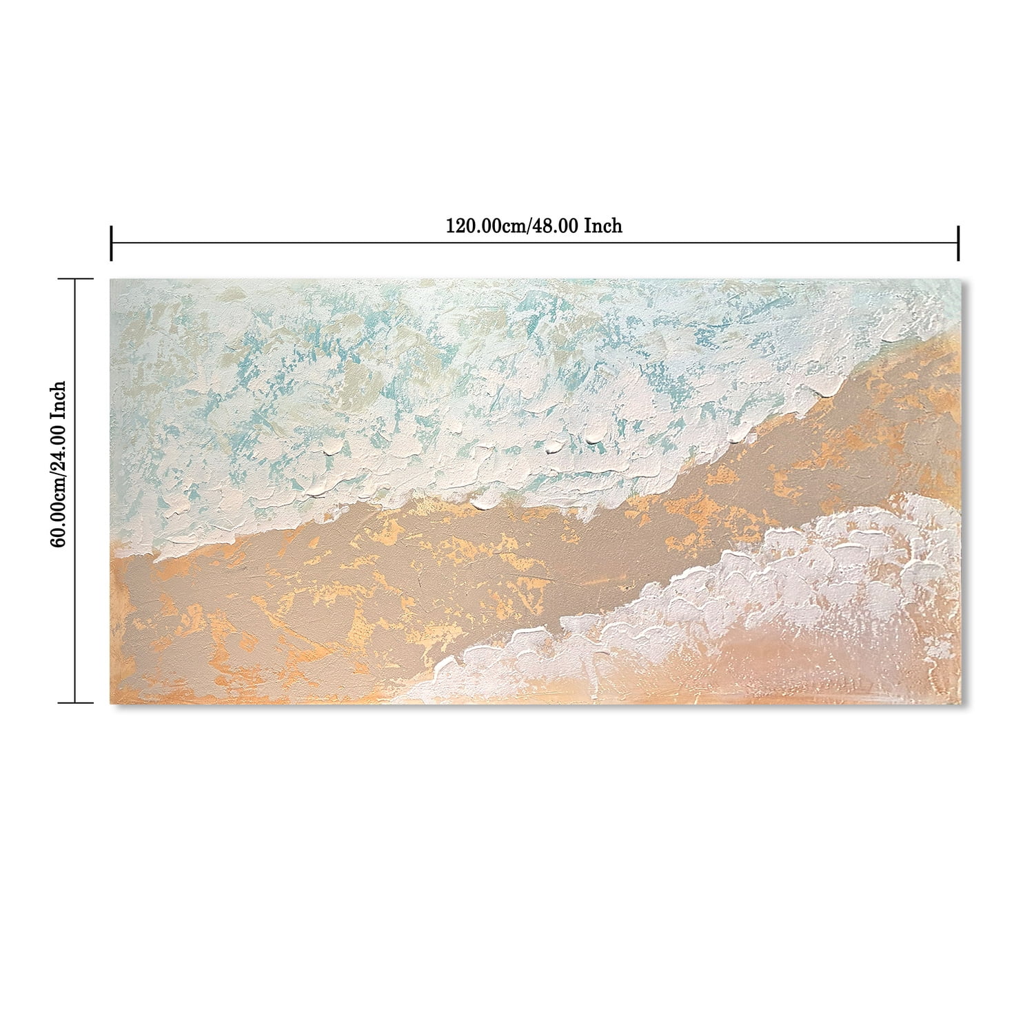 Euroco Beach Landscape Canvas Wall Art, Abstract Seascape Print, Textured Ocean Scene Sea Painting Seaside Seashore Artwork for Living Room Bedroom Bathroom 24x48 inch
