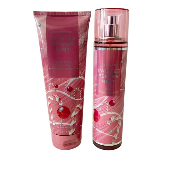 Bath and Body Works Twisted Peppermint Fine Fragrance Mist and Body Cream Set