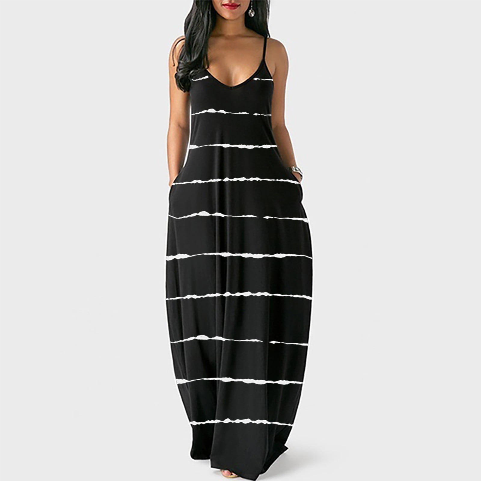 Women's Summer Thin Strap Dress Black and White