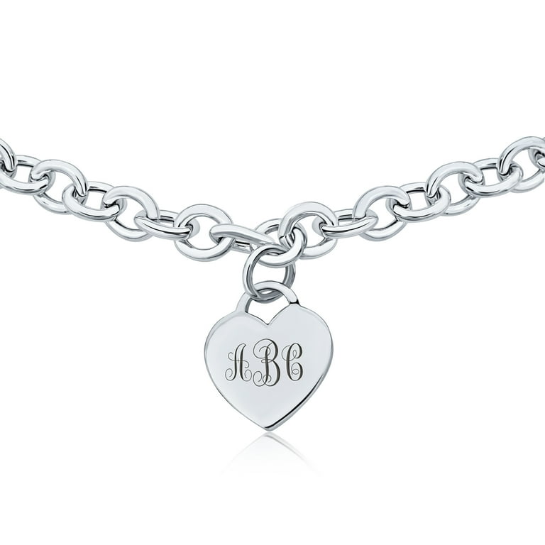 Sterling Silver Heart Tag Charm Bracelet