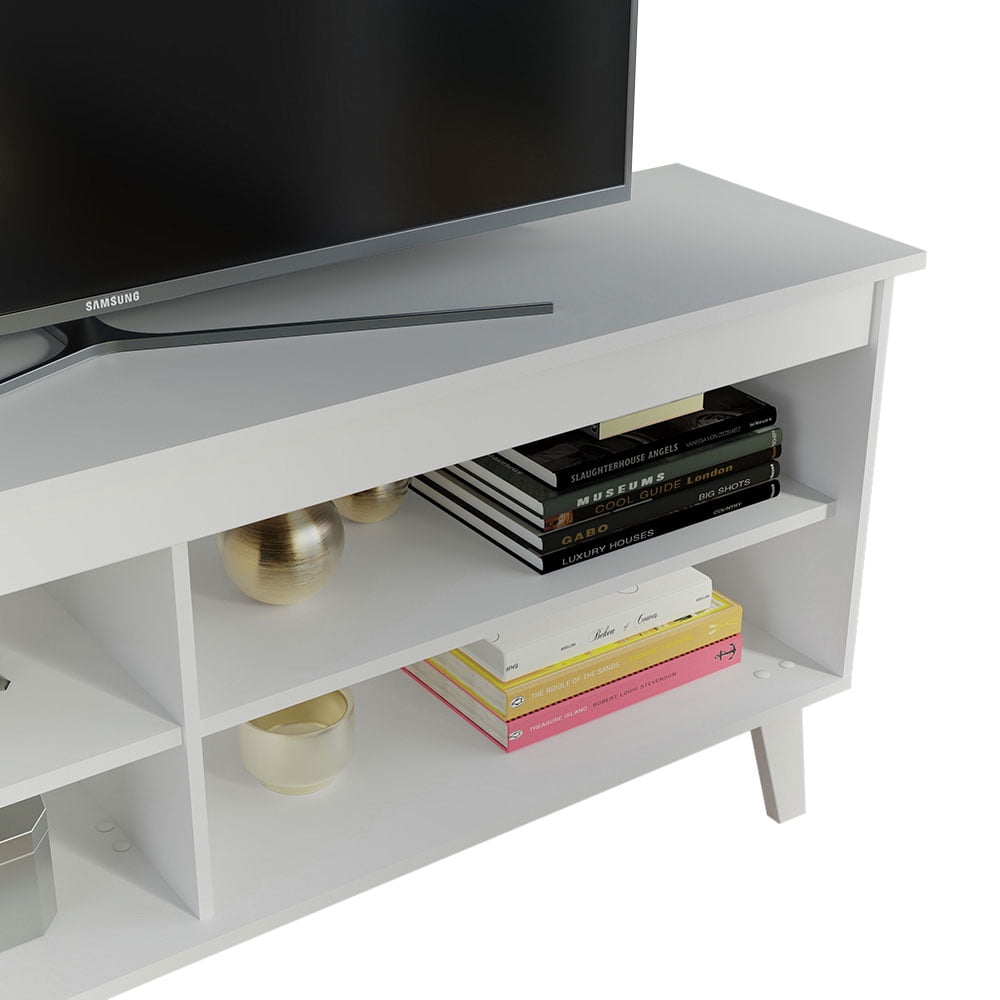 Madesa Compact TV Stand Cabinet with 4 Shelves and Cable Management for 50, 55 Inch TV Media Storage Unit Living Room and Bedroom  Wooden Television Media Console - White