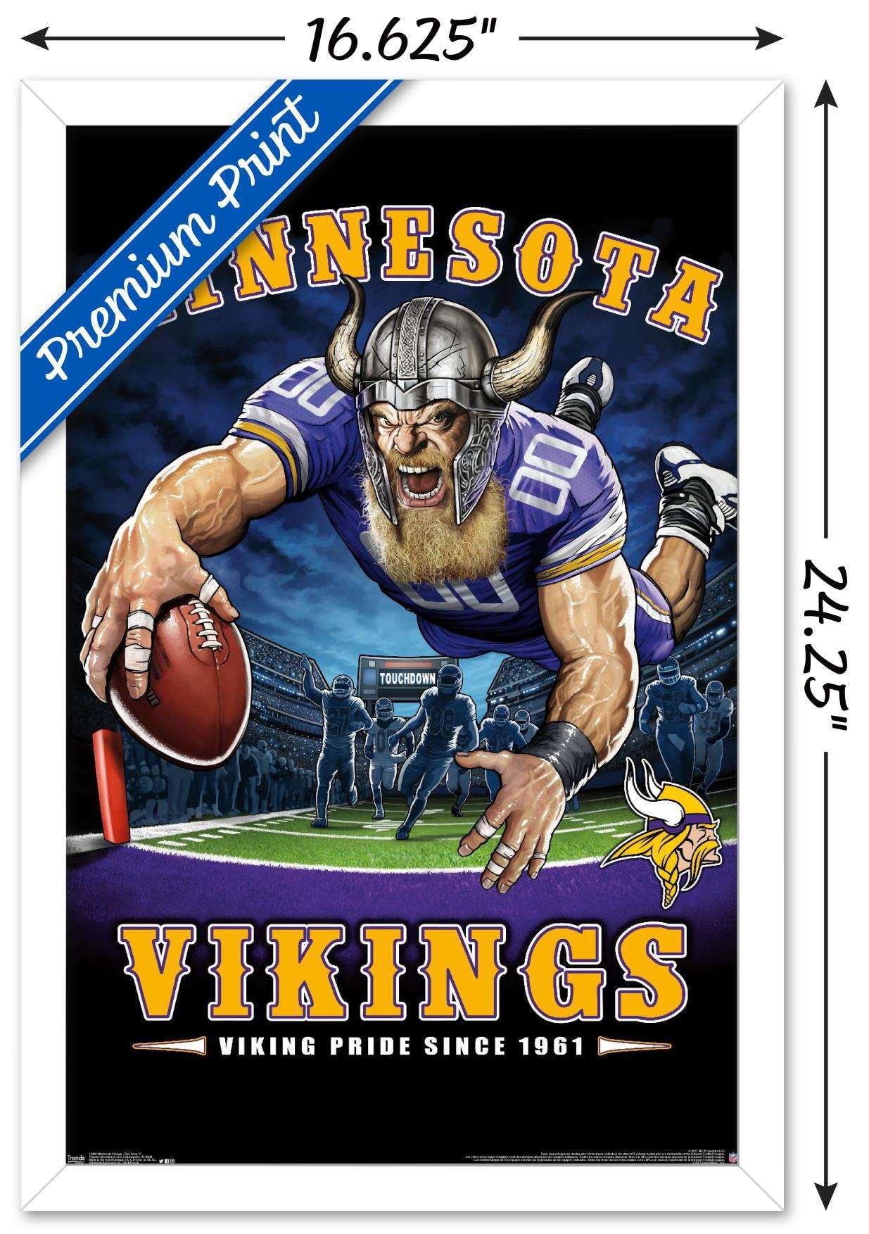 NFL Minnesota Vikings - End Zone 17 Wall Poster, 14.725" x 22.375", Framed