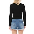thumbnail image 5 of MixMatchy Women's Solid Ribbed Notched Neckline Long Sleeve Stretch T-Shirt Top, 5 of 6