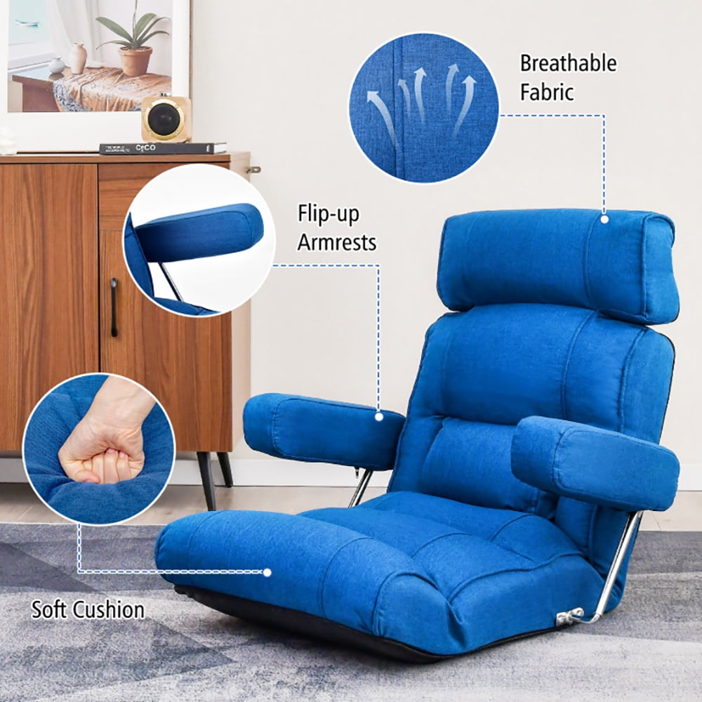 Finihen Folding Sofa Chair, Floor Chair, Adjustable Folding Sofa Chair with 6 Position Stepless Back, for Living Room, Bedroom, for Gaming, Reading, Blue Finihen Folding Sofa Chair, Floor Chair, Adjustable Folding Sofa Chair with 6 Position Stepless Back, for Living Room, Bedroom, for Gaming, Reading, Blue