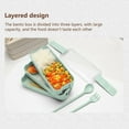 thumbnail image 5 of SATRINO Stackable Bento Box Adult Lunch Box Kit with Spoon & Fork, 3-In-1 Compartment Wheat Straw Meal Prep Containers (Light Green), 5 of 8