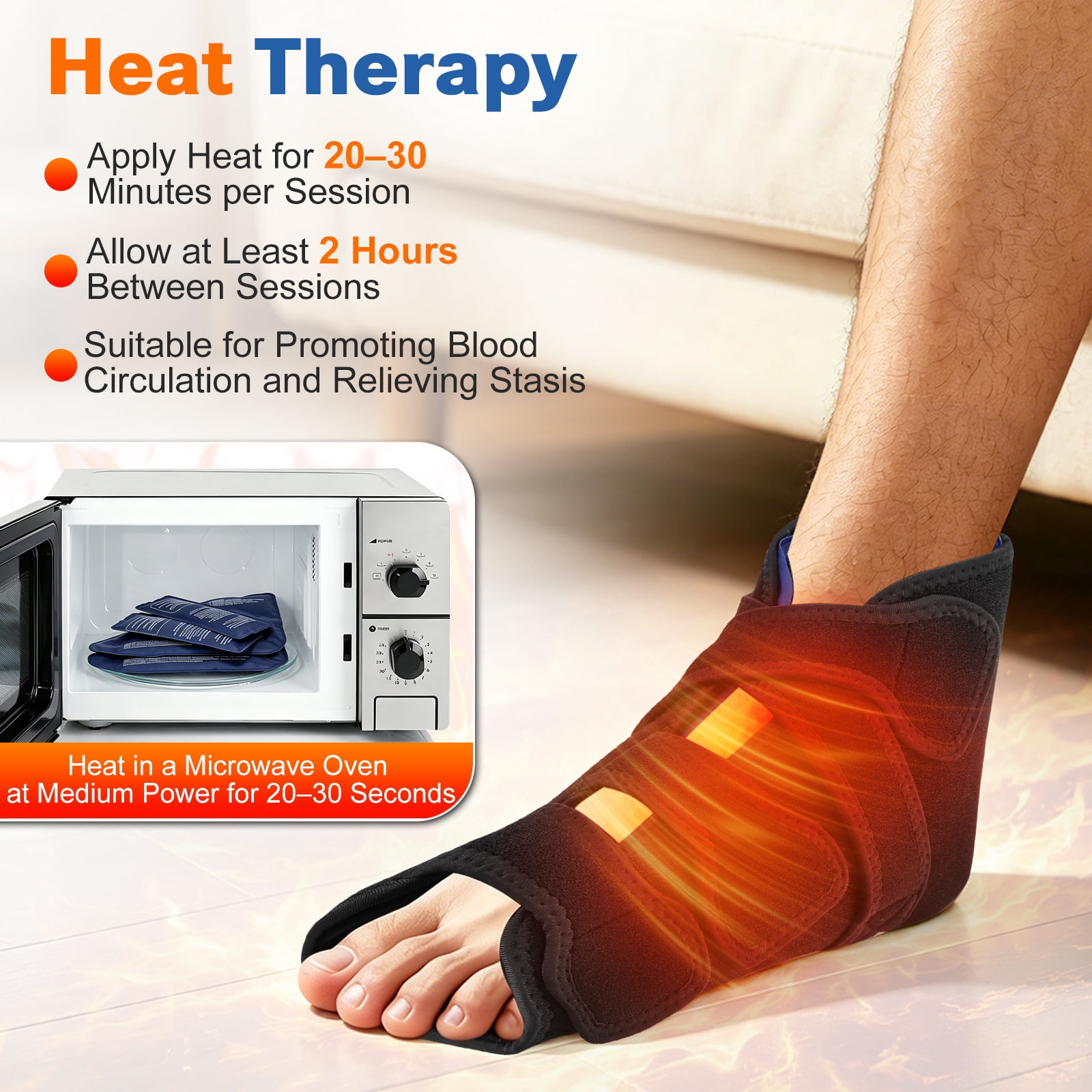 FlareMore Black Ankle Ice Wrap with 4 Gel Packs, Adjustable 360° Foot & Ankle Cold Pack with Compression, Reusable Gel Ice Wrap for Swelling, Sports, and Home Use