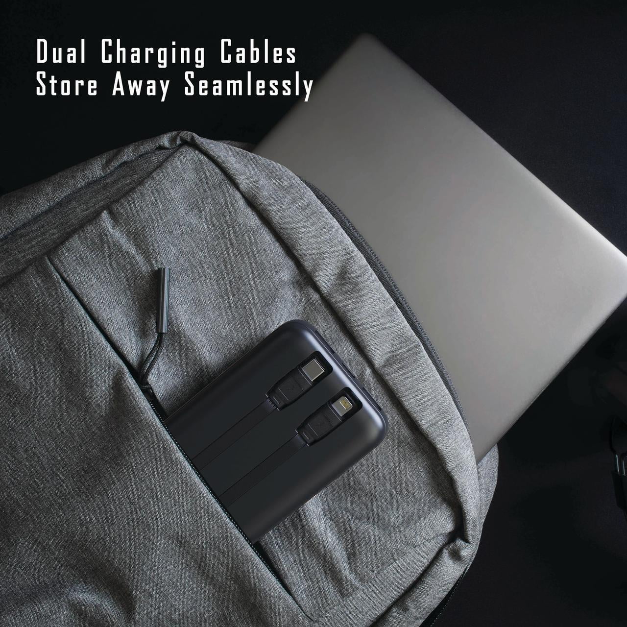 (3 pack) Pocket Juice Wireless Pro, 10,000mAh Portable Power Bank with Wireless Charging, USB, and Built-in Lightning and USB-C Cables, Black