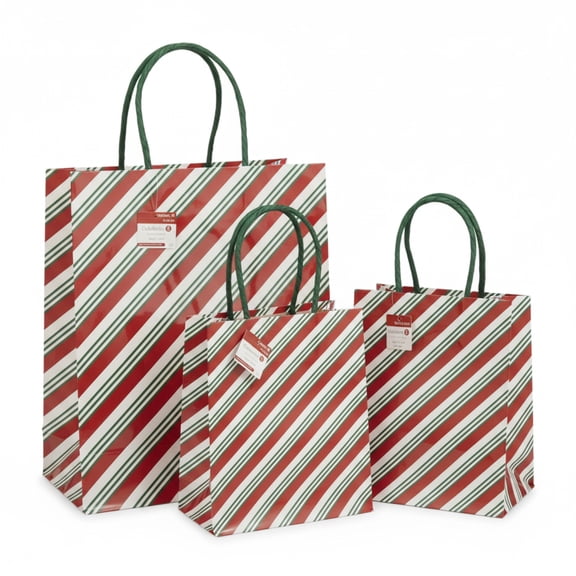 Celebrate It Christmas Gift Bags Set 5-Piece | Red Green Candy Cane Stripe with Green Rope Handles