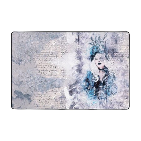 Bathroom Rug Non-Slip Mat  Super Soft Absorbent Bath Mat - Watercolor Contemplative Girl Flannel Non-Slip Floor Mat  36 x24