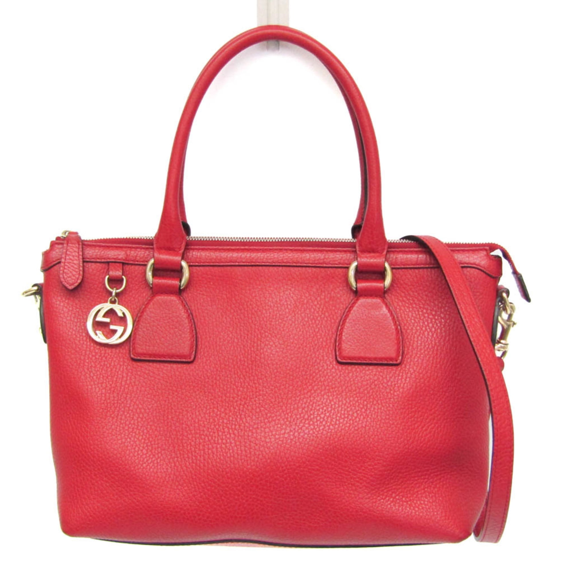 Pre-Owned Gucci Interlocking G 449659 Women's Leather Handbag,Shoulder Bag Red Color