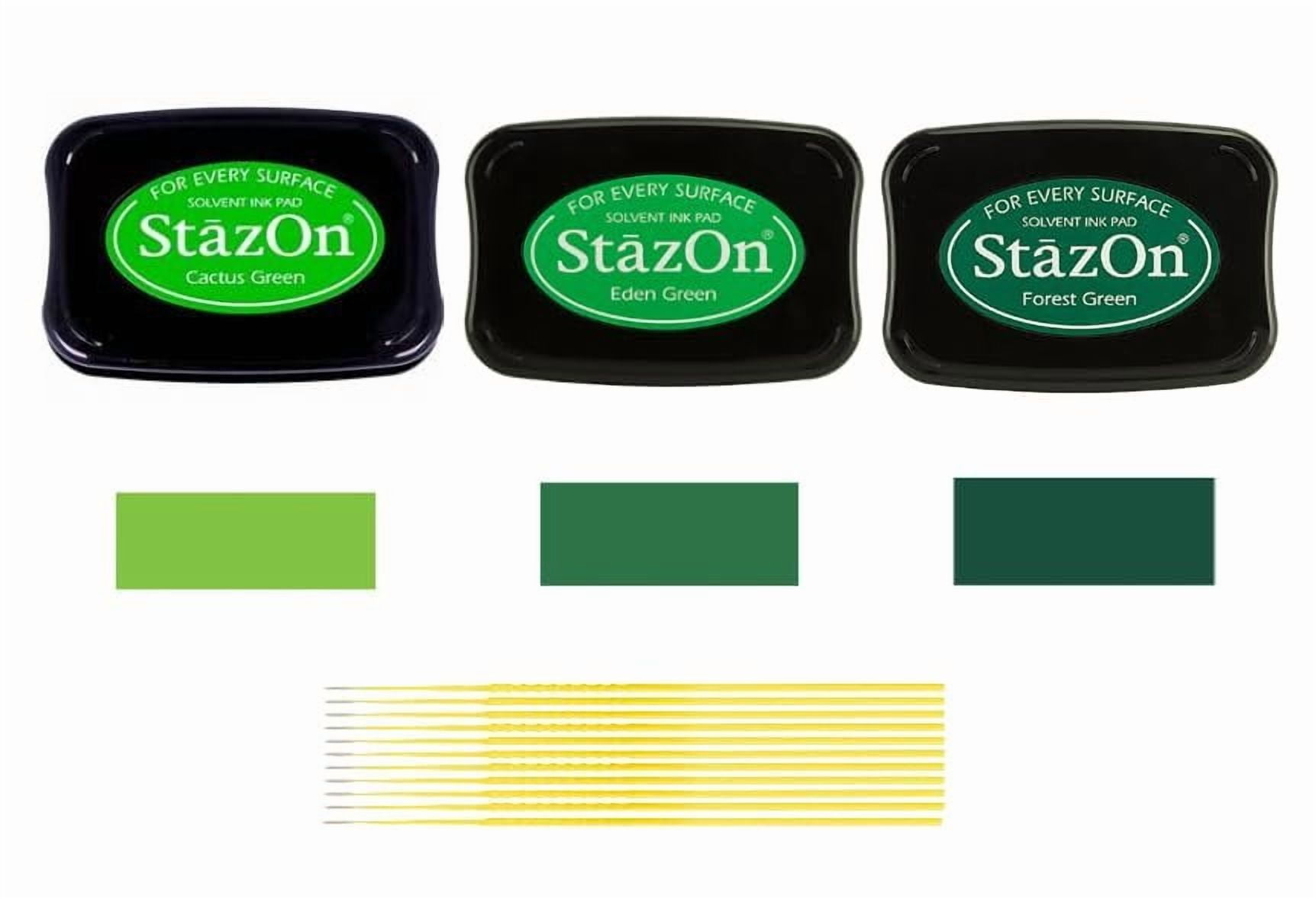 StazOn Multi-Surface Solvent Ink Pad Bundle - 3 Pk StazOn Solvent Ink Pads - Cactus Green, Eden Green, Forest Green - with Trebbies Detail Sticks