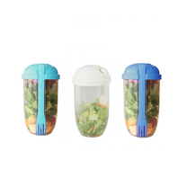 3Pcs Salad Meal Shaker Cup,33.8 Oz Fresh Salad Cup with Fork and Salad Dressing Holder, Fresh Salad To Go Container