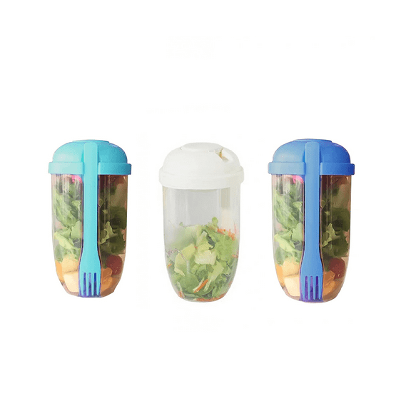 3Pcs Salad Meal Shaker Cup,33.8 Oz Fresh Salad Cup with Fork and Salad Dressing Holder, Fresh Salad To Go Container