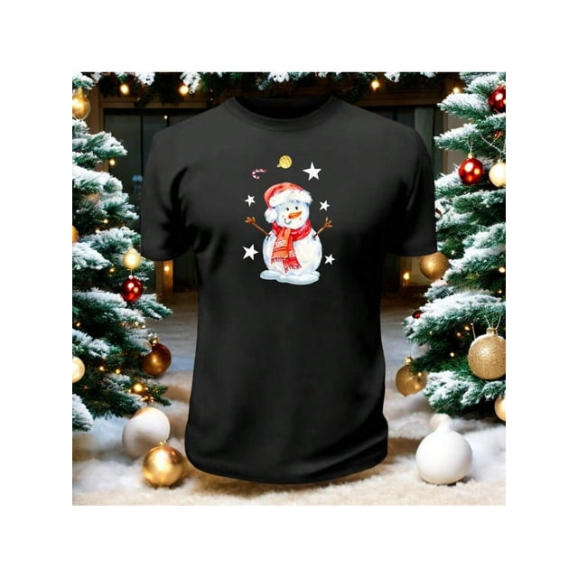 Playera Con Estampado De Muñeco De Nieve Navidad Ropa Para Hombre Color Negro Talla Chica Marca Emil SaEs