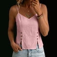 thumbnail image 5 of RQYYD Womens Sleeveless V Neck Spaghetti Strap Tops Casual Side Button Blouses Linen Blend Tee Shirts Clothes, 5 of 7