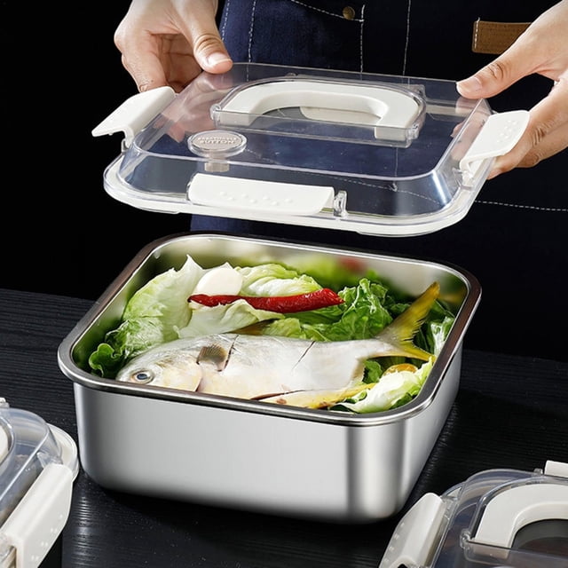 ¡Oferta Exclusiva!, Fiambrera sellada de acero inoxidable 304 con desbordamiento, caja de almacenamiento para refrigerador, lonchera portátil, caja de acero inoxidable 304 Akmoler
