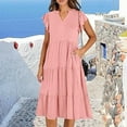 thumbnail image 5 of XVJRHAK Womens Summer Dresses Womens Summer Ruffle Sleeve V Neck Midi Dress 2024 Fashion Casual Fit Flowy Tiered Boho Beach Vacation Sundress (Red3,XL), 5 of 8