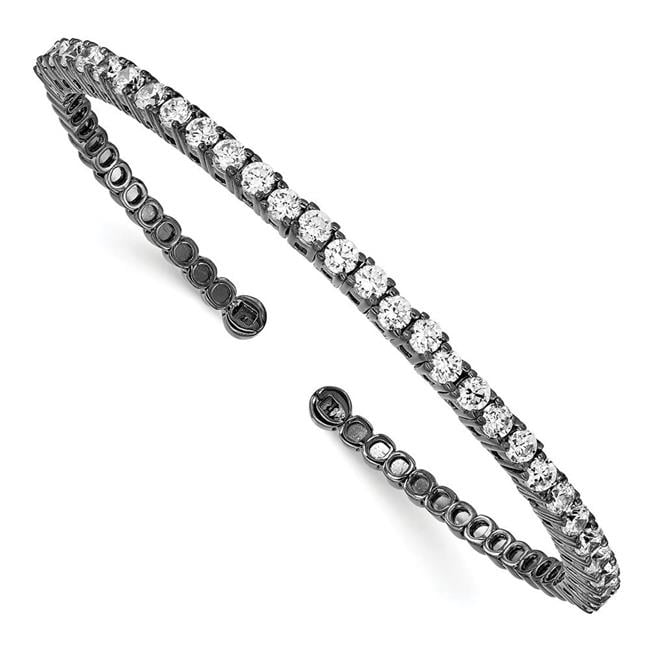 Lex & Lu Sterling Silver Pave Ruthenium-plated 175 Stone CZ Hinged Bangle