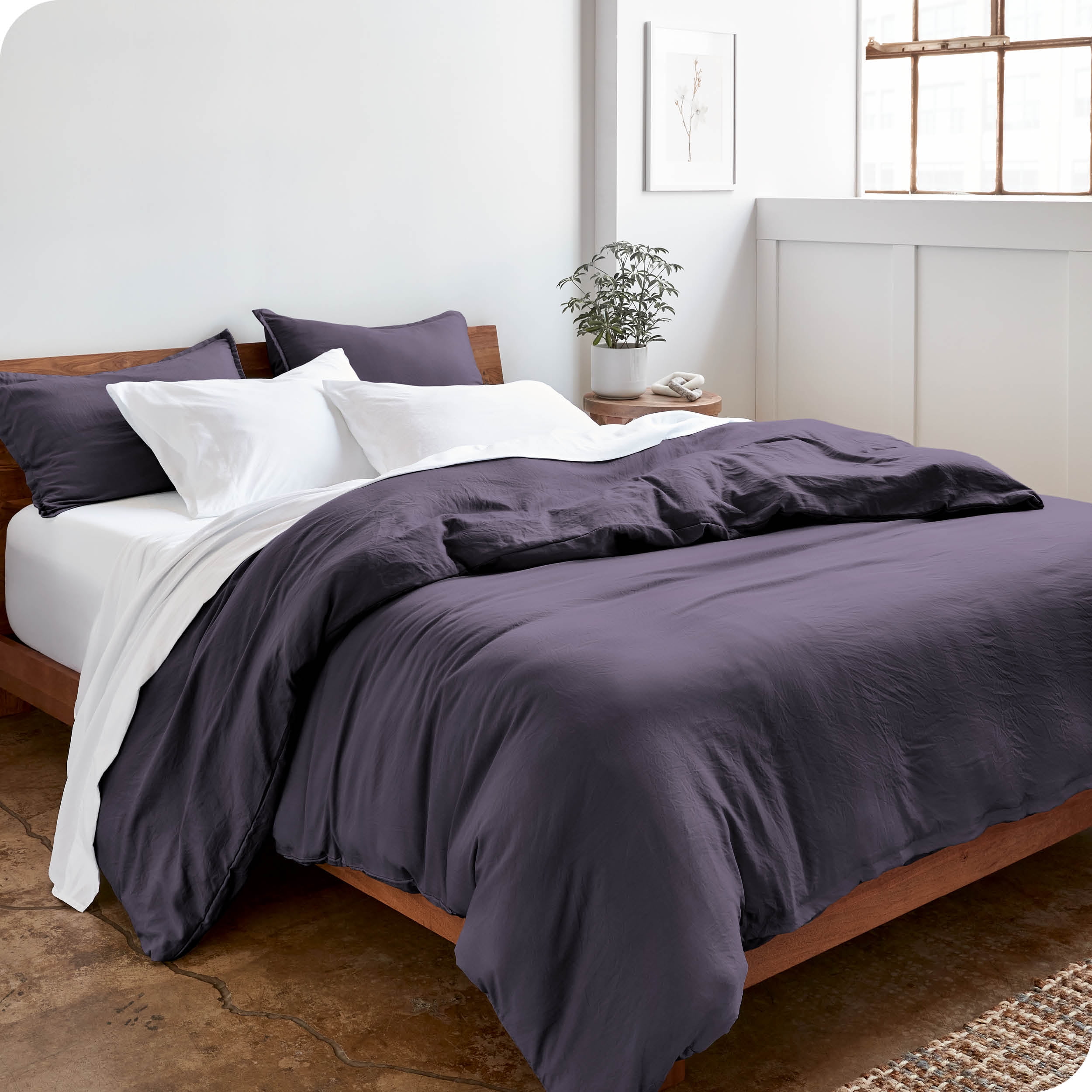 Bare Home Sandwash Microfiber Duvet Cover & Sham Set, Queen, Dusty Purple, 3-Pieces