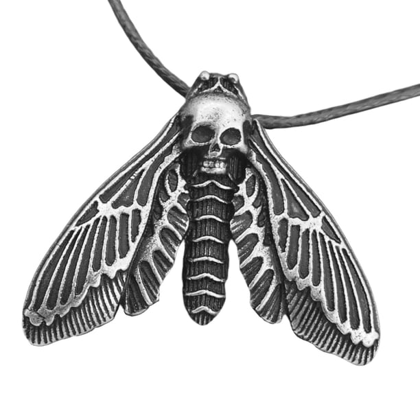 Skull Moth Colgante Collar, Gothic Punk Retro Unsex Death Head Moda Regalos Accesorios Joyería para Navidad cumpleaños Mujeres y Hombres , Cuerda Plata Hugo Collar colgante