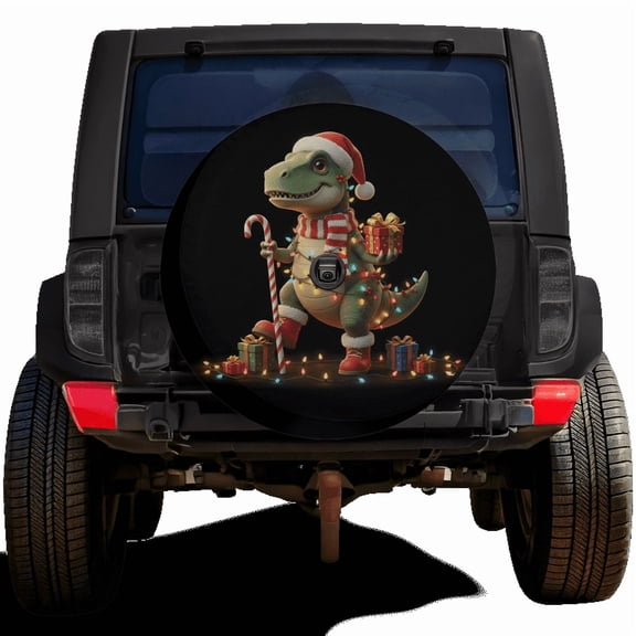 Lotusprinthandmade Dinosaur Lovers Christmas Spare Tire Cover With Backup Camera Hole 6 Sizes (28 in.) – Fun Holiday Car Design