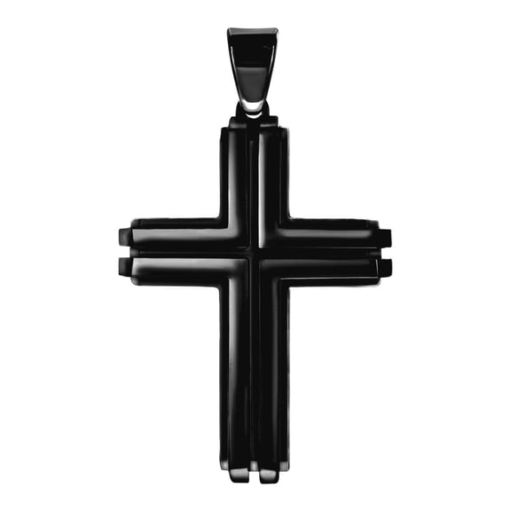 Stainless Steel Black-tone Mens Cross Religious Charm Pendant Necklace for Men